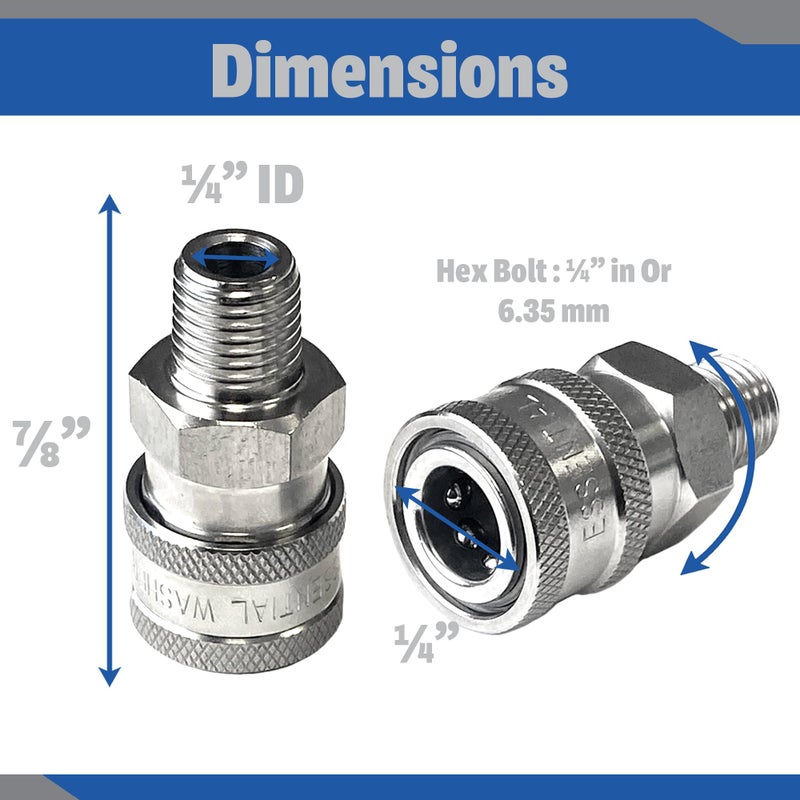 Essential Washer Stainless Steel Â¼â€ Quick Connect Male NPT | Pressure Washer Quick Connect Fittings | 5000 PSI | Set Of 2 - Image 2